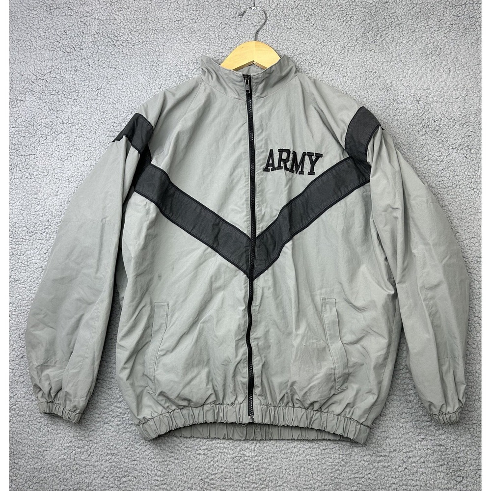 US Army IPFU PT Jacket Physical Fitness Uniform Windbreaker Gray Small Long